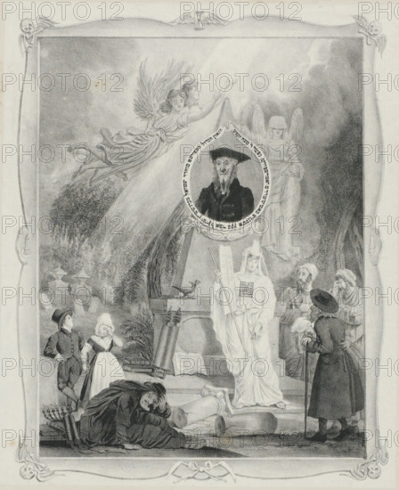 Mourning print on the death of Rabbi Samuel Berenstein, 1838, print, Mourning print on the death of