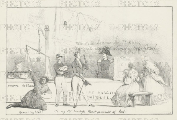 Caricature of the exhibition of living masters in The Hague, 1839, De Nieuwe Haagsche Winkel,