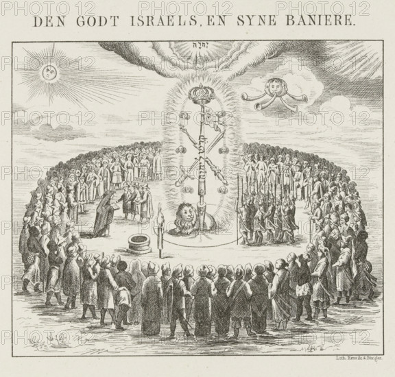 The God of Israel, and His Banners, Mystical allegory of the situation in the year 1673, print,