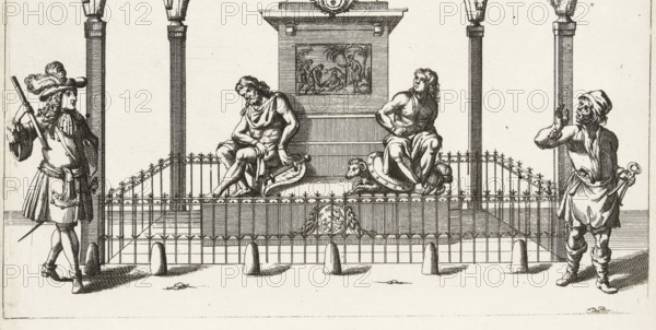Cartoon of the monument erected in honor of Louis XIV on the Place des Victoires in Paris in 1685,