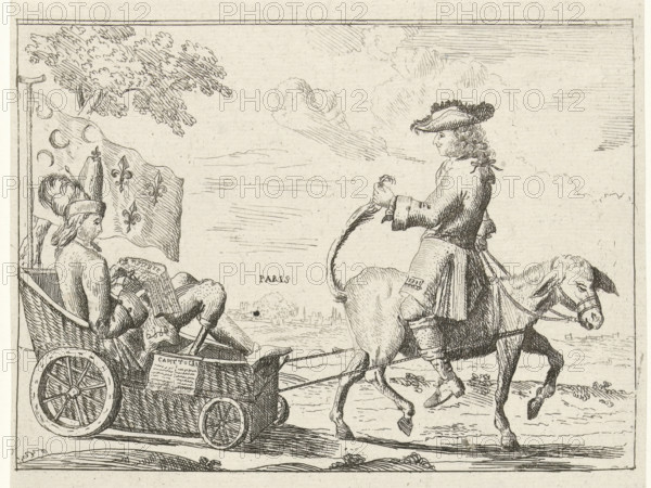 Cartoon on the French loss of Dendermonde, 1706, Pasquin the Posr-ryder, in the Cradle and Marforio