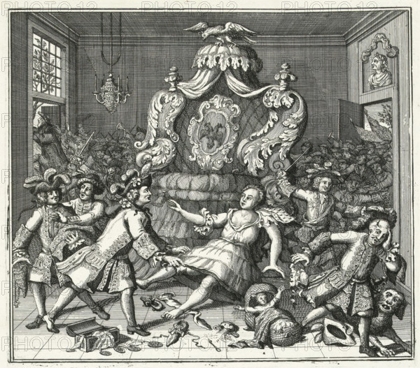 A woman of noble blood, was robbed here of land and goods, Caricature of the failed attempt to