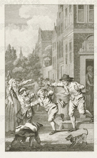 Looting of the house of a pro-French fish seller in Deventer, 1747, print, historical print, A