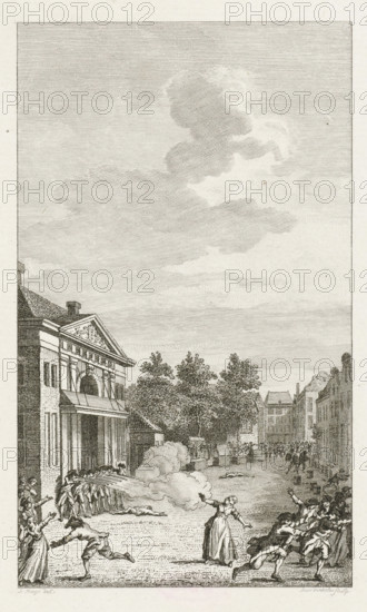 Riot on the Butter Market in Amsterdam 1748, print, historical print, Riot on the Butter Market in