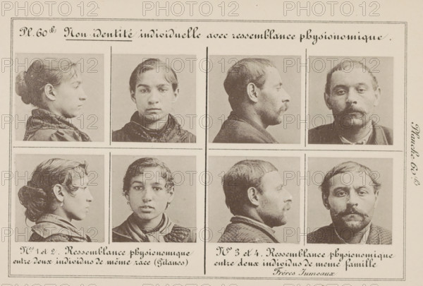 Individual non-identity with physiognomic resemblance, Eight images of two women's heads and two