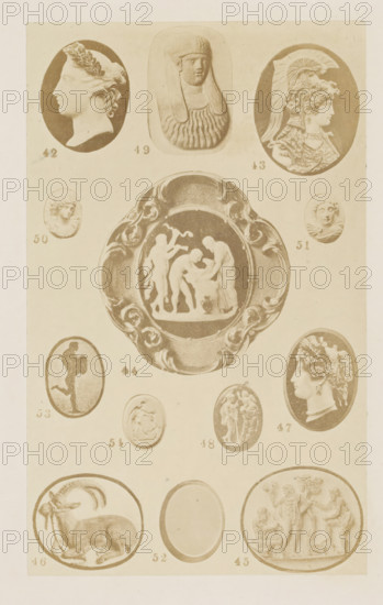 Thirteen cameos, photograph, page, number: '42 - 54', photographer: F. Cole, c. 1857 - in or before
