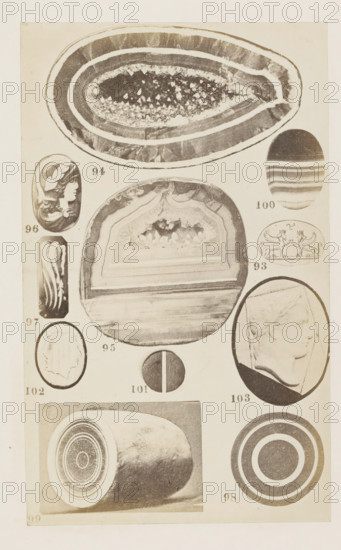 Eleven geodes and cameos, photograph, page, number: '93 - 103', photographer: F. Cole, c. 1857 - in