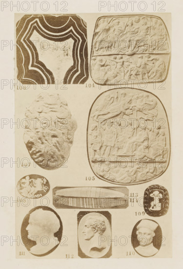 Ten reliefs and portraits in profile, photograph, page, photographer: F. Cole, c. 1857 - in or