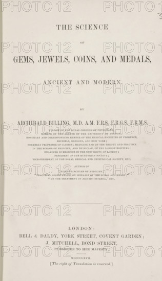 The science of gems, jewels, coins, and medals, ancient and modern, book, name: 'Ex librs CJ