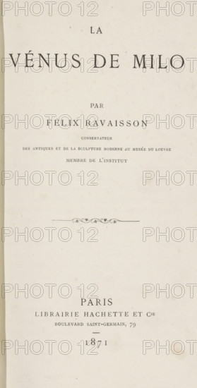La Vénus de Milo, book, inscription: 'Sanatorium du Clergé de France, (Eccli. 18.6)', writer