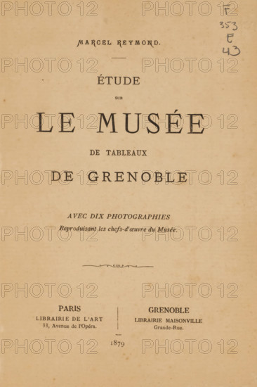 Étude sur le Musée de tableaux de Grenoble, book, inscription: 'A Monsieur et à Madame Describes,