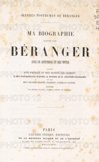 Oeuvres posthumes de Béranger: ma biographie écrit par Béranger, book, name: 'ex libris SFJ',