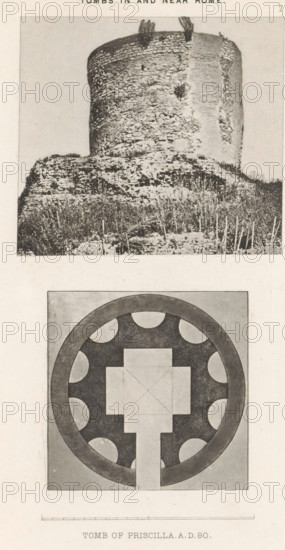 View and photo reproduction of a plan of the Sepolcro di Priscilla in Rome, Tomb of Priscilla. AD