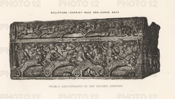 Sculpture - Chariot-race and horse race, Relief of a sarcophagus, depicting a race with horses and