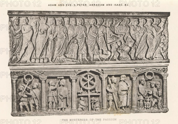 Adam and Eve. S. Peter Abraham and Isaac &c. The mysteries of the Passion, Two reliefs of