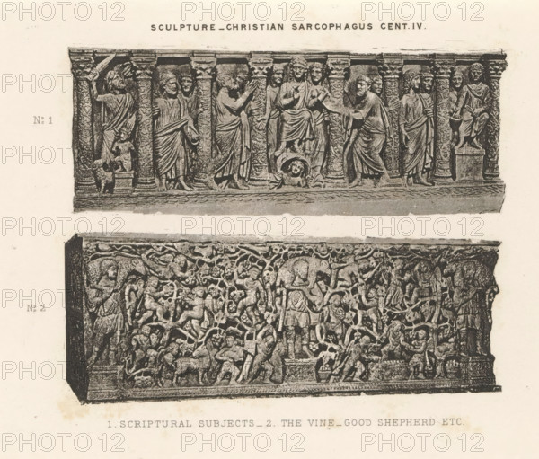Sculpture - Christian sarcophagus cent. IV., Two reliefs of sarcophagi, depicting Biblical scenes