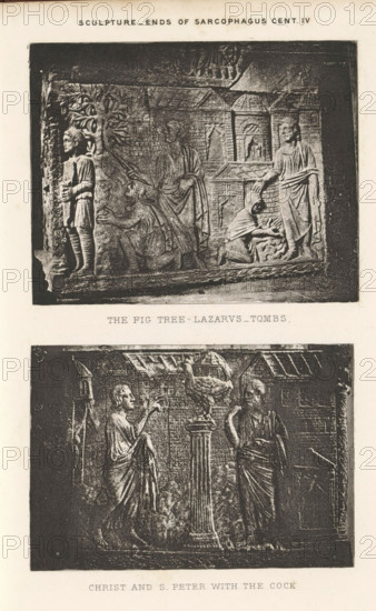 Sculpture - Ends of sarcophagus cent. IV, Two reliefs of sarcophagi, depicting Lazarus by a fig