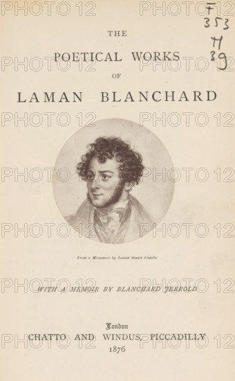 Photo reproduction of a drawing, depicting a portrait of Samuel Laman Blanchard, reproduction,