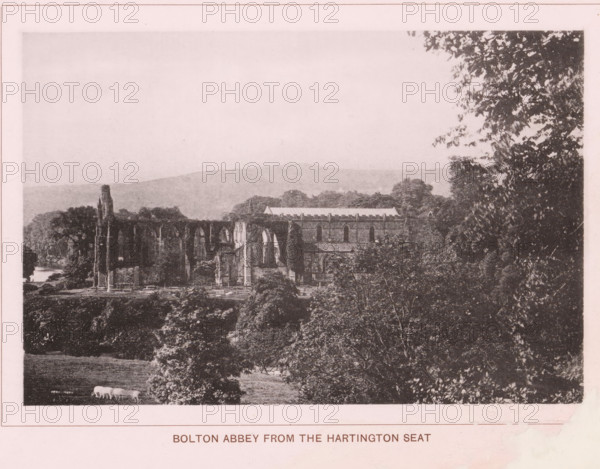 Bolton Abbey from the Hartington Seat, page, photomechanical print, c. 1890 - c. 1900, textile