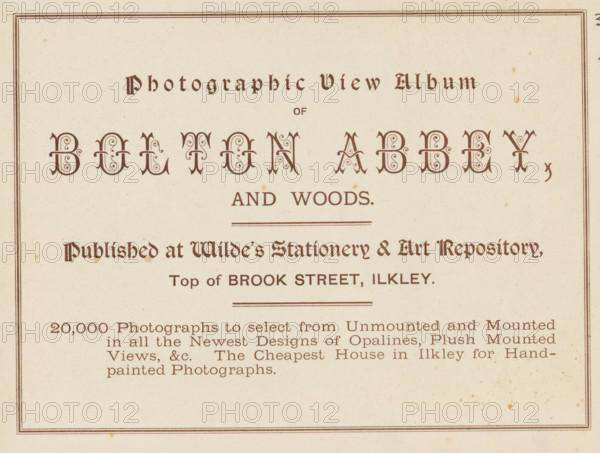 Photographic view album of Bolton Abbey and woods, book, inscription: 'ex libris SFJ', publisher:
