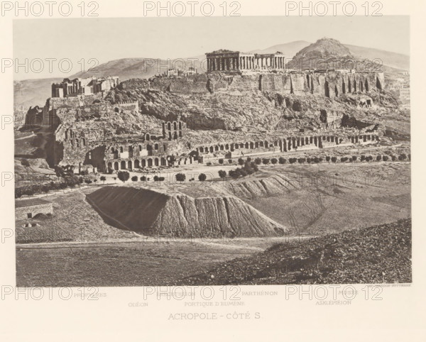 View of the Acropolis of Athens, Acropole-côté S, page, photomechanical print, inscription: