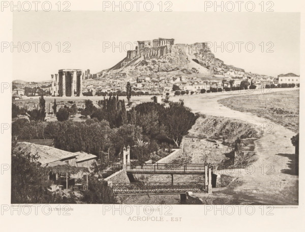 View of the Acropolis of Athens, Acropole-est, page, photomechanical print, Athens, cliché maker:
