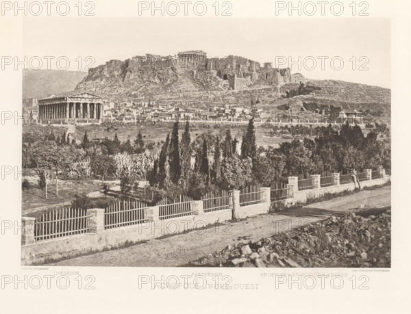 View of the Acropolis of Athens, Acropole- nord-ouest, page, photomechanical print, Athens, cliché