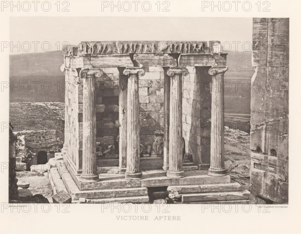 Temple of Athena Nikè on the Acropolis of Athens, Victoire aptère, page, photomechanical print,