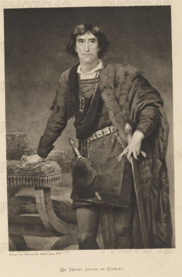 Mr. Henry Irving as Hamlet, reproduction, page, photomechanical print, photographer: Downey,