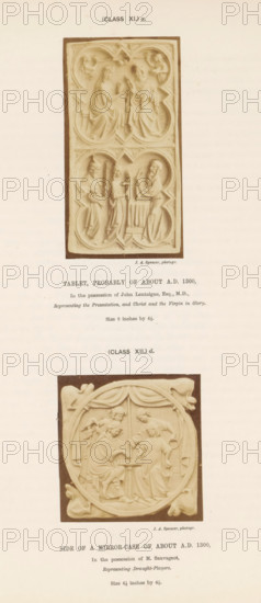 Tablet, probably of about 1300, Side of a mirror-case of about 1300, Two ivory objects, photograph,
