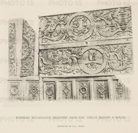 Boiserie Renaissance trouvées dans une vieille maison in Rouen, Paneling of a house in Rouen, page,