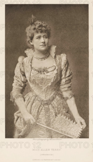 Miss Ellen Terry (Beatrice), page, photomechanical print, photographer: Window & Grove, cliché
