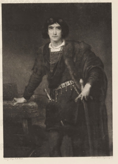 Henry Irving (Hamlet), reproduction, page, photomechanical print, photographer: Downey, William &