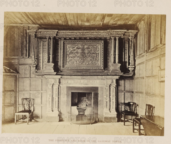 Fireplace in Kenilworth Castle, The Fireplace and Room in the Gateway Tower, photograph, page,