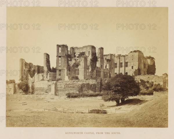 View of the ruins of Kenilworth Castle, Kenilworth Castle, from the south, photograph, page, c.