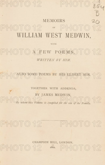Memoirs of William West Medwin, with a few poems written by him, book, writer (clerical worker):