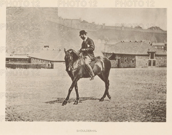 Man on a horse in dressage, Shoulder-in, page, photomechanical print, photographer: Alexander Nicol