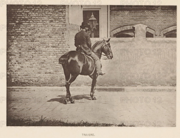 Man on a horse in a travers, Travers, page, photomechanical print, photographer: Alexander Nicol