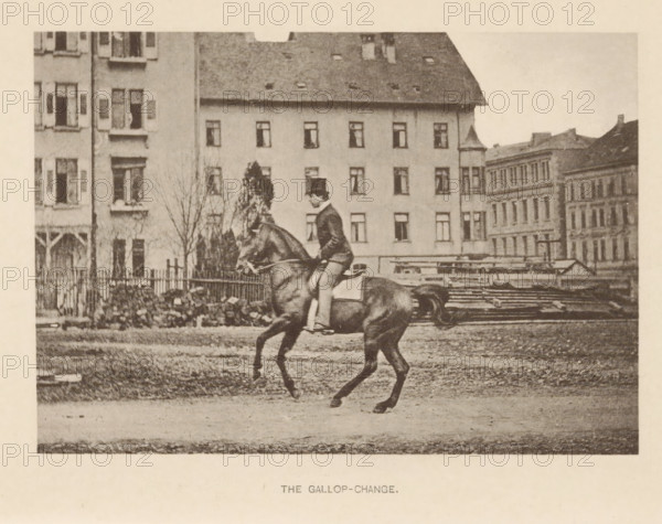 Man on a horse at a gallop, The gallop-change, page, photomechanical print, photographer: