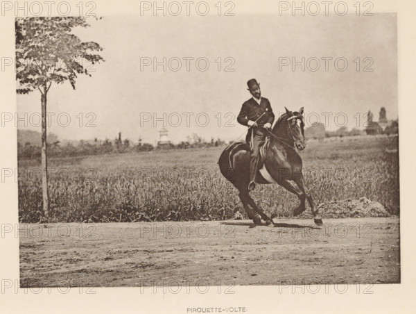 Pirouette-volte, Man on a horse in a pirouette, page, photomechanical print, cliché maker: Römmler