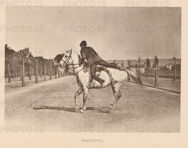 Man dismounting from a horse, Dismounting, page, photomechanical print, cliché maker: Römmler &