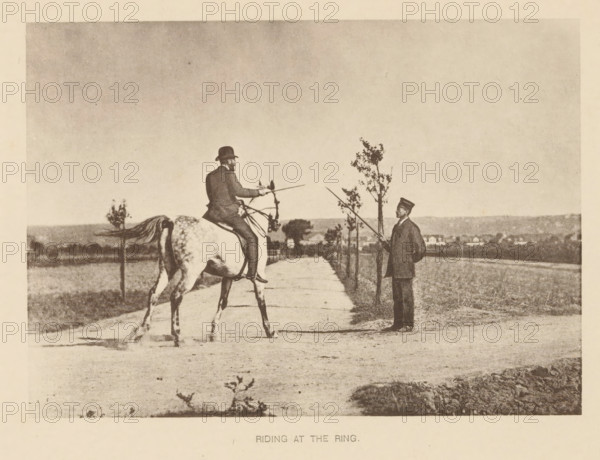 Man riding a horse and presumably going to joust, Riding at the ring, page, photomechanical print,