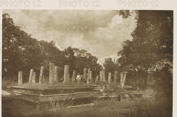 Ruins of a pavillion at Anuradhapura, Sri Lanka, page, photomechanical print, title: 'REMAINS OF
