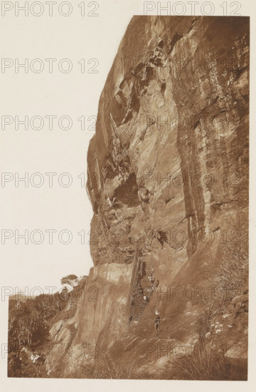 View of the gallery at the Lion Rock, Sigiriya, Sri Lanka, page, photomechanical print, title: