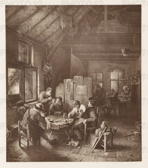 Photo reproduction of a print after a painting, depicting the interior of an inn, photograph,