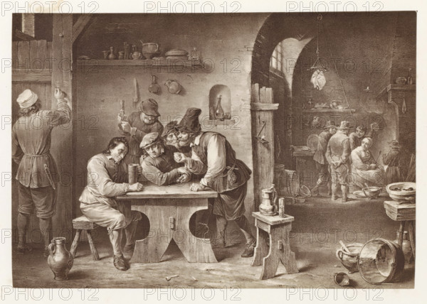 Photo reproduction of a print after a painting, depicting the interior of an inn, photograph,