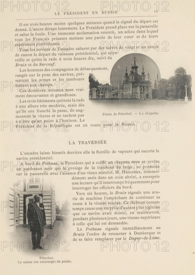 View of the chapel of the Peterhof palace complex and the caretaker, page, photomechanical print,