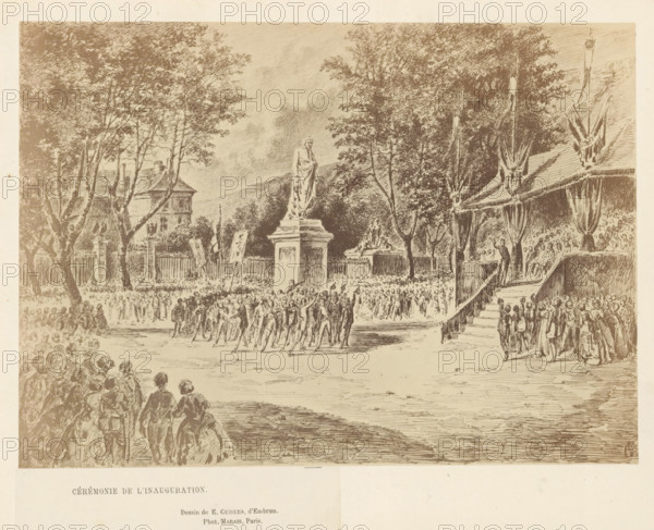 Photo reproduction of a drawing of the unveiling ceremony of the statue of Charles-François de