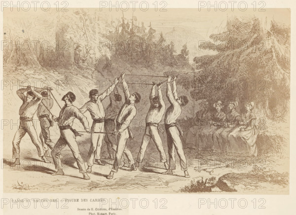 Dabse du Bacchu-Ber. -Figure des Carrés, Photo reproduction of a drawing of dancers doing the folk