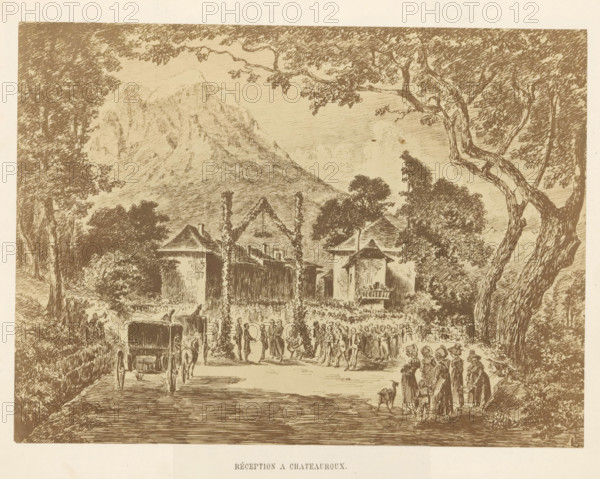 Photo reproduction of a drawing of a reception in probably Châteauroux after the unveiling ceremony